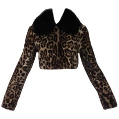 Dolce & Gabbana Leopard Print Marmot & Fox Fur Cropped Jacket Coat