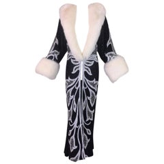 Vintage 1980's does 1920's Flapper Plunging Beaded Gown Dress Coat w Fox Fur