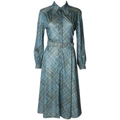 A vintage 1970s green printed day dress by Carnegie London 