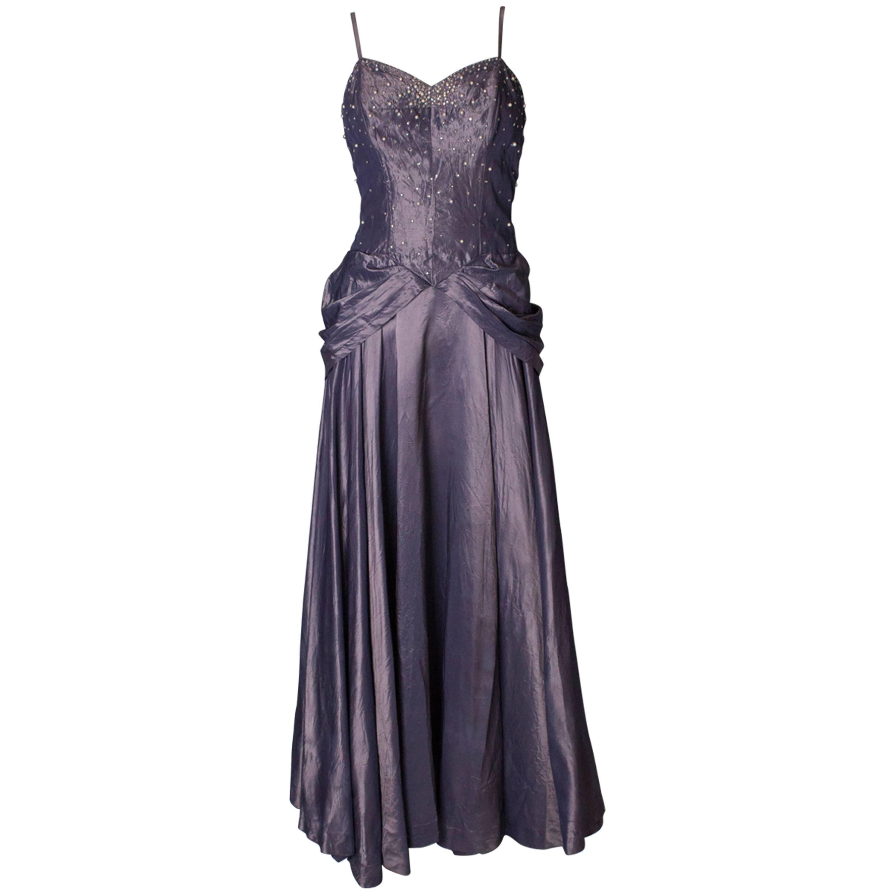 A vintage 1940s lilac satin and diamante Robert Goldberg Evening Gown
