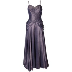 A Vintage 1940s lilac satin and diamante Robert Goldberg Evening Gown