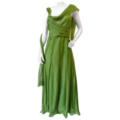 Alberta Ferreti Draped Green Chiffon Sash Dress