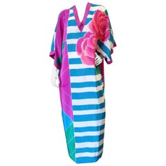 1980s Oscar De La Renta Striped Floral Kimono Gown 
