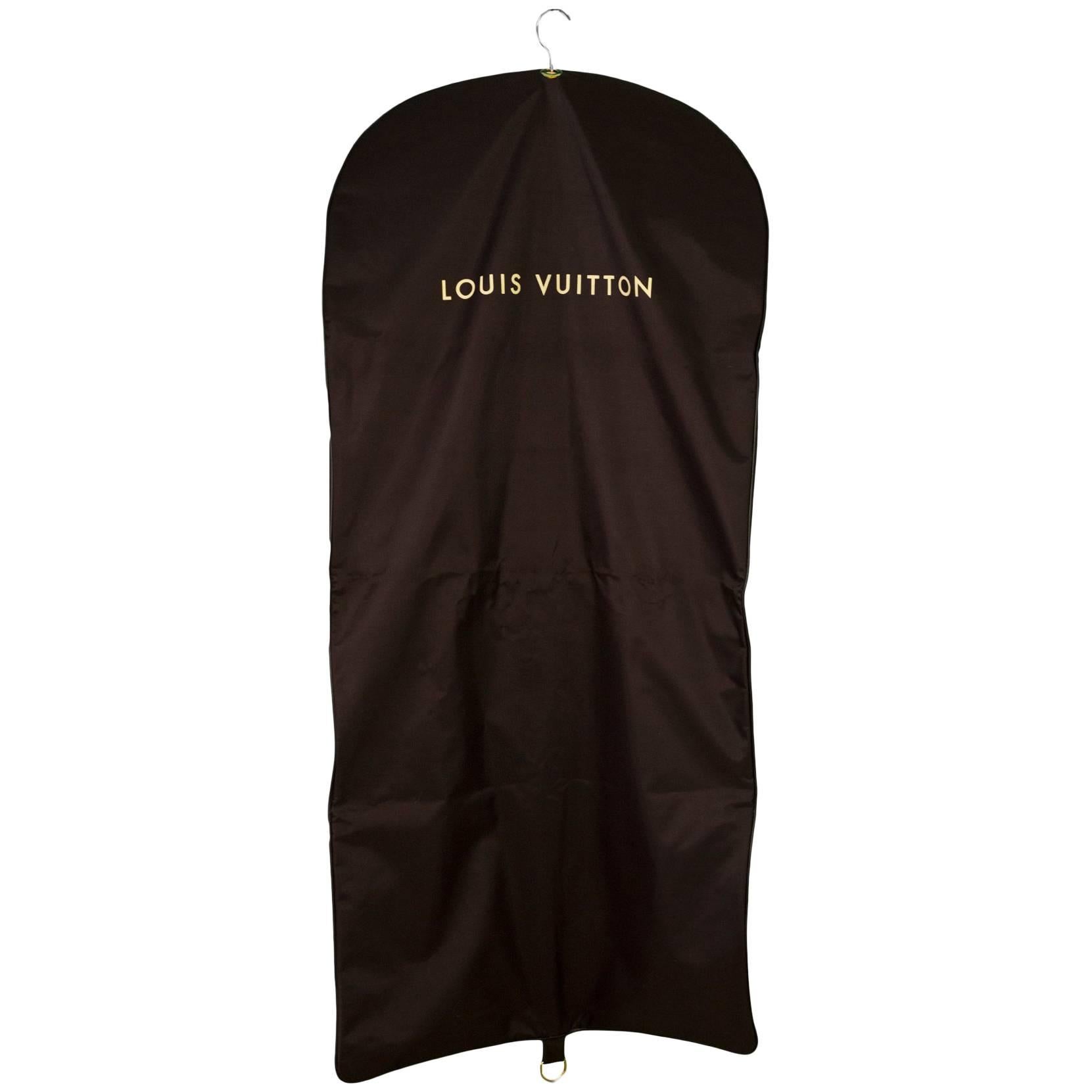 Louis Vuitton Brown Heavy Nylon Garment Bag with Beige Wooden Hanger