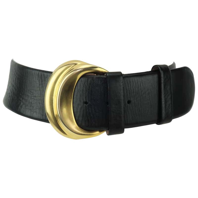 Robert Lee Morris for Donna Karan Gold and Black Leather Belt at