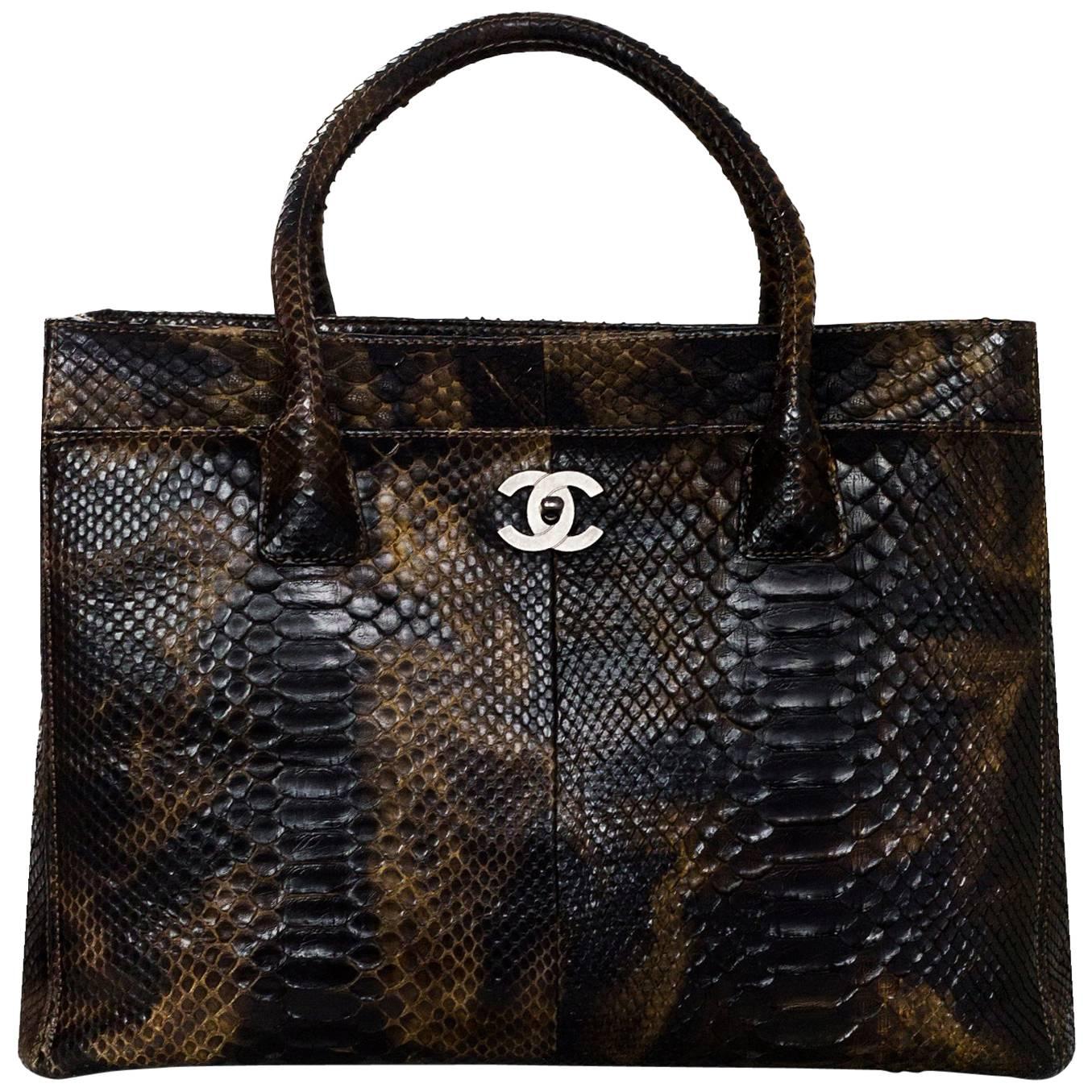 Chanel Dark Beige Python Executive Large Cerf Tote Bag