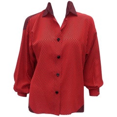 1980’s Genny Silk Red & Black Op Art Blouse