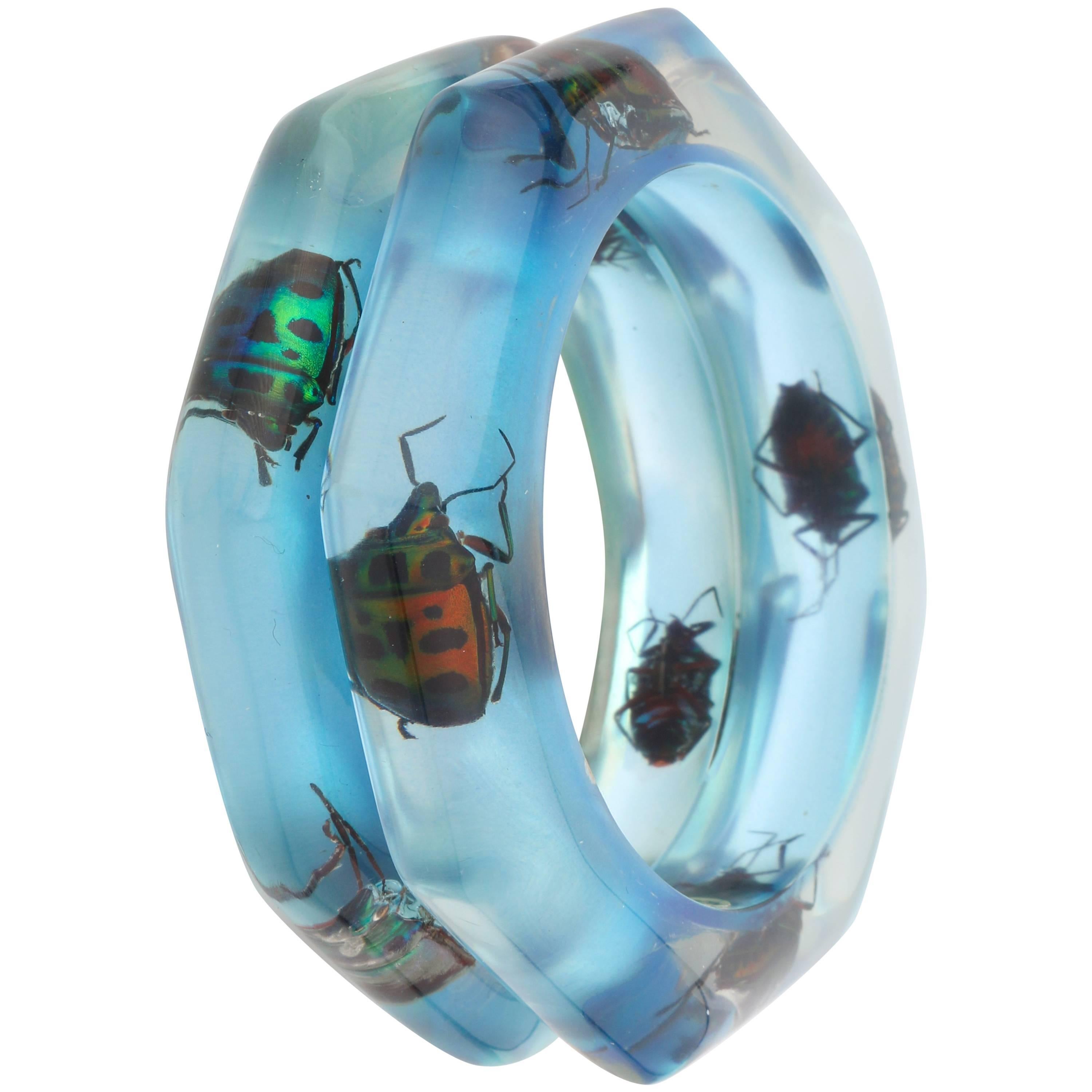 Authentic 1960's Lucite Bracelet with Beetle Inclusions
