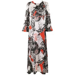 EMILIA BELLINI c.1960er Op Art Signature Print Maxikleid aus Seide und Metallic-Strick