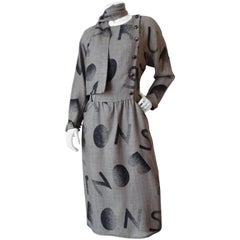 Vintage 1980s Chloe Grey Alphabet Printed Dress 