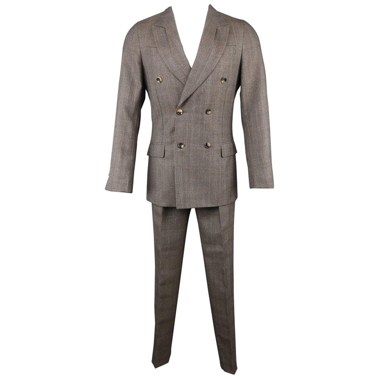 Yves Saint Laurent by Tom Ford Men's Taupe Glenplaid Wool Peak Lapel Suit at 1stdibs