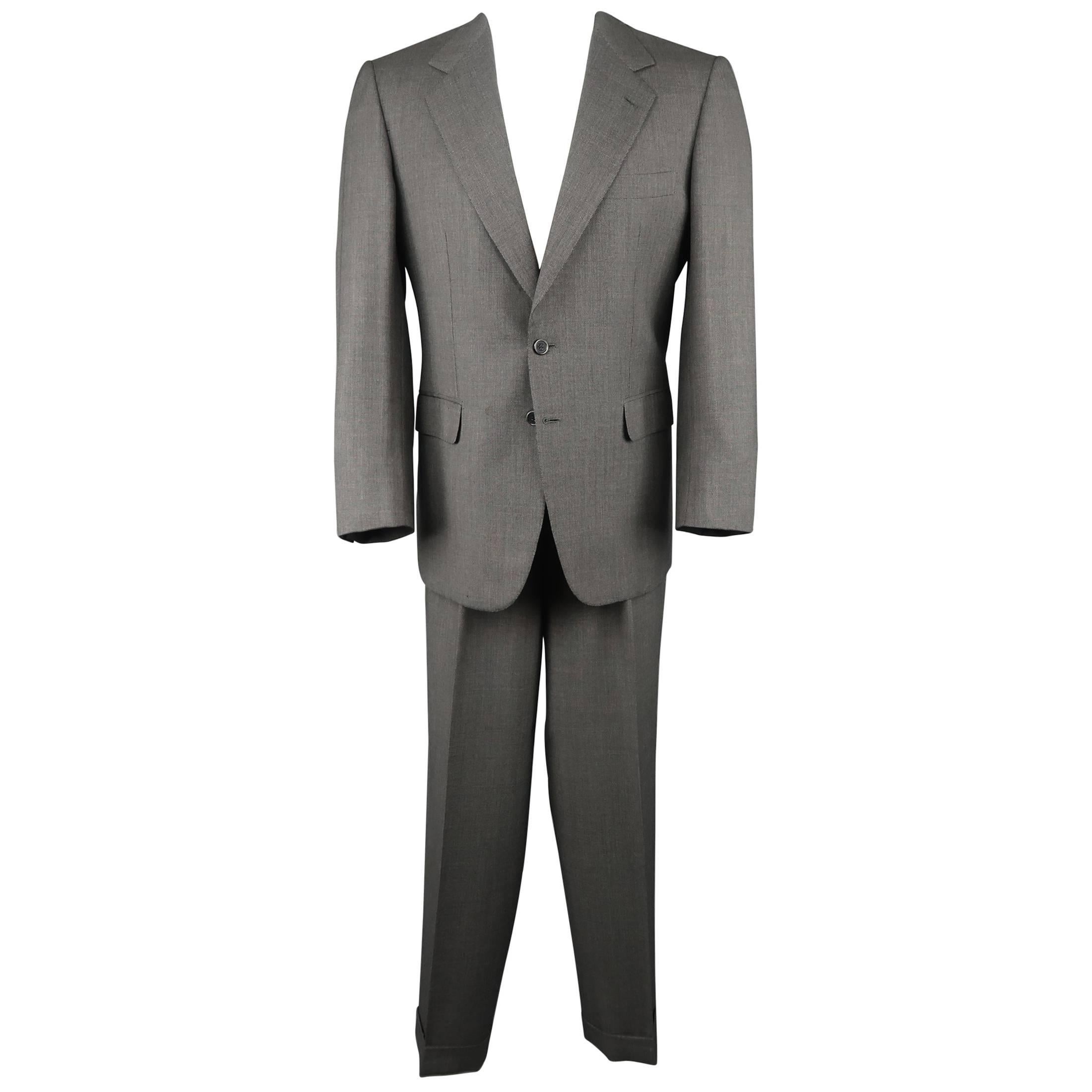 Men's Vintage BRIONI 38 Charcoal Nailhead Wool Two Button Notch Lapel Suit