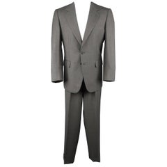 Men's Used BRIONI 38 Charcoal Nailhead Wool Two Button Notch Lapel Suit