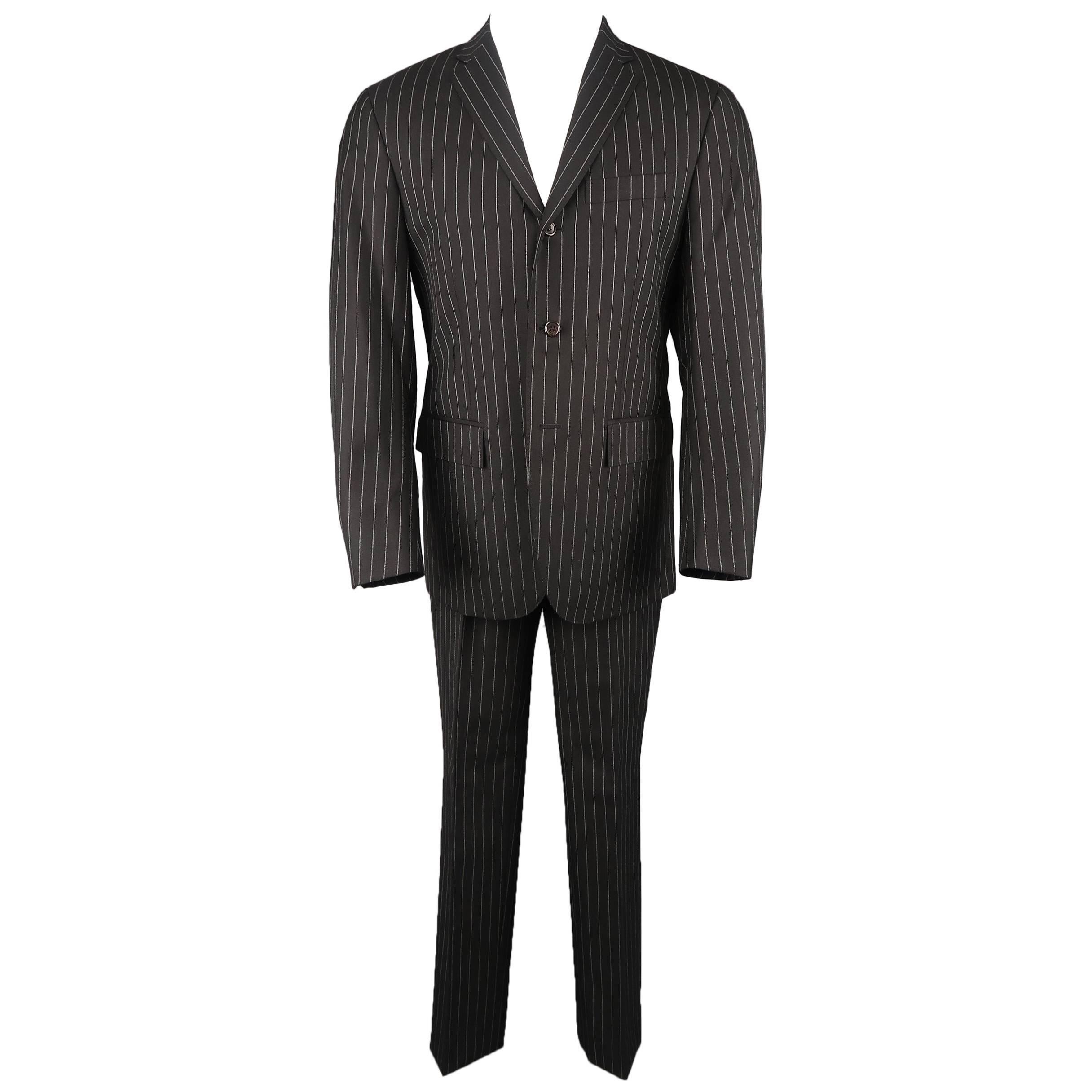 Ralph Lauren Men's Black Pinstripe Wool Notch Lapel Suit