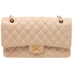 Chanel Beige Quilted Caviar Leather Medium Classic Double Flap Bag