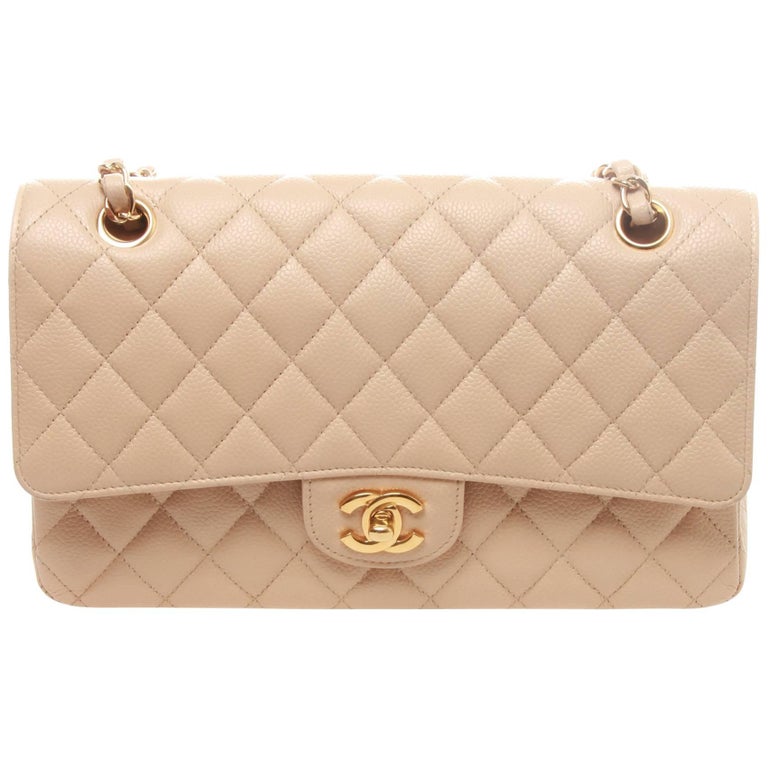 Chanel Beige Quilted Caviar Leather Medium Classic Double Flap Bag at  1stDibs