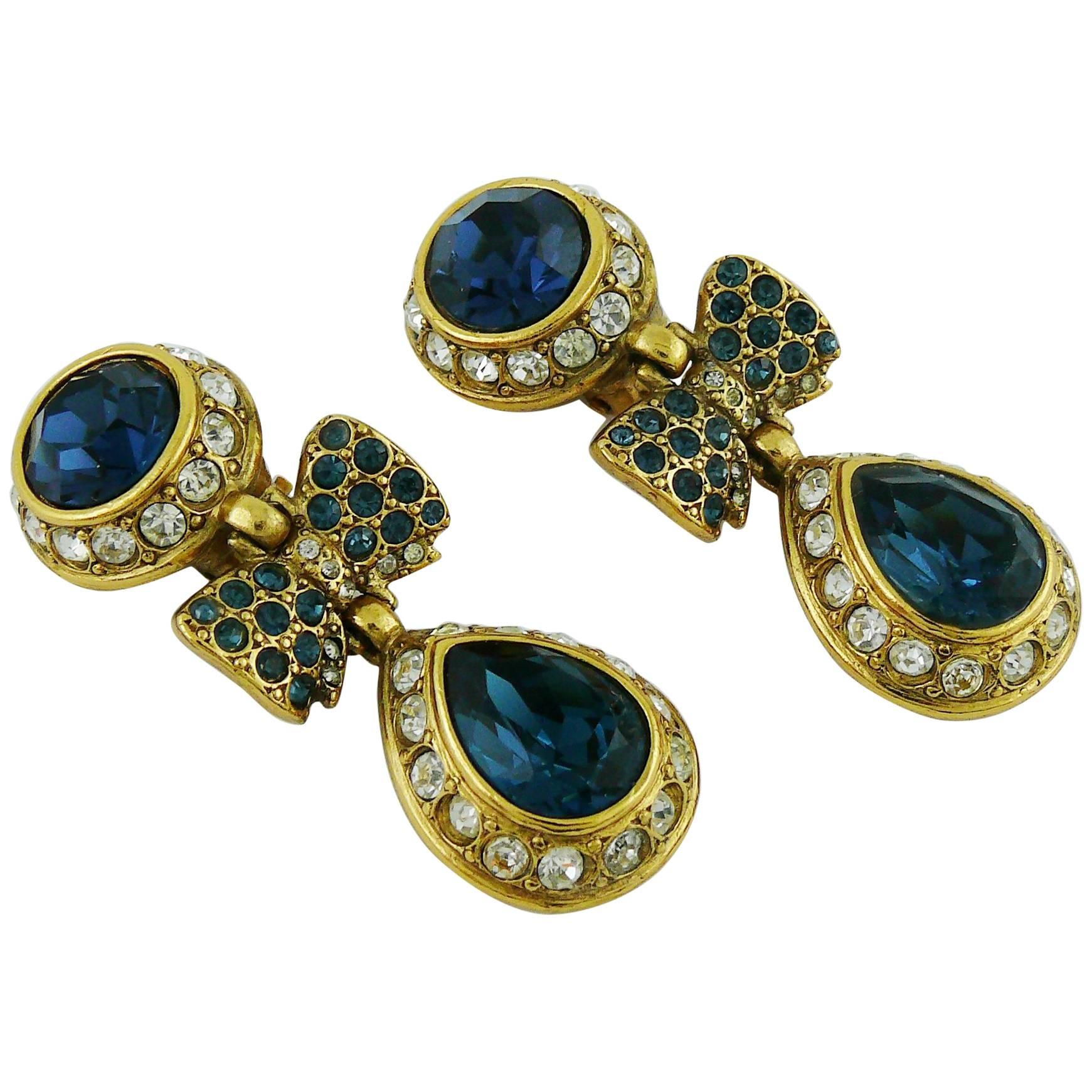 Sonia Rykiel Vintage Jewelled Bow Dangling Earrings For Sale