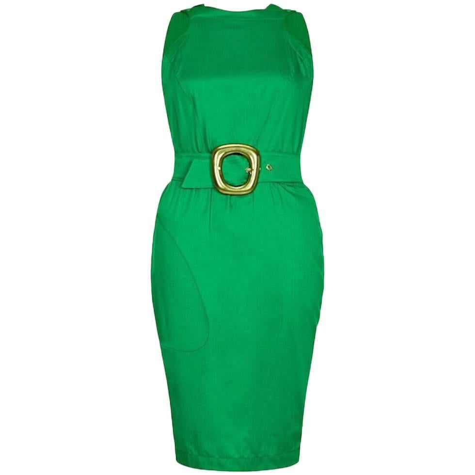 Thierry Mugler 1980s Emerald Green Dress With Statement Belt
