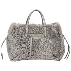 Balenciaga Papier A6 Mini Zip Around in grey merino lamb fur