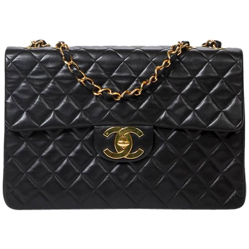 Chanel Maxi Jumbo Front Pocket in black calf leather