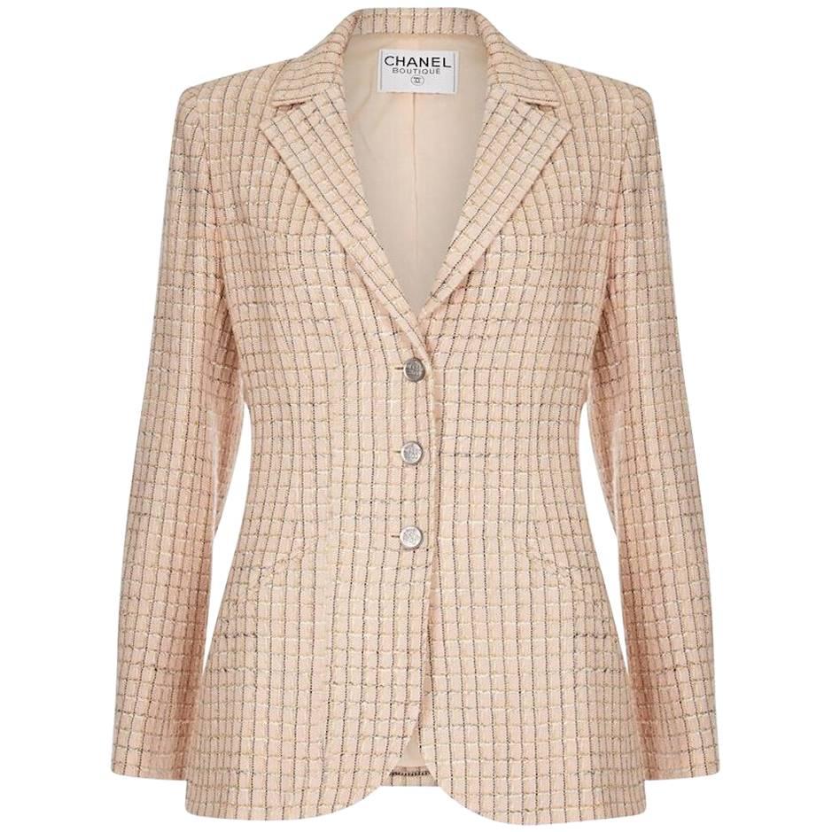 Chanel 1990s Pale Peach Wool & Silk Tweed Blazer