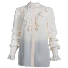 Stella McCartney Women Pink Silk Ruffled Long Sleeve Blouse