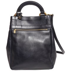 Delvaux Navy Leather Top Handle Bag with Detachable Shoulder Strap and Gold HW