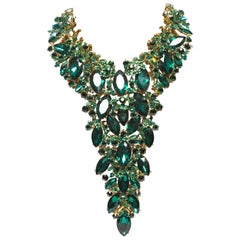 Vintage 1990s Green Crystal Bib Necklace