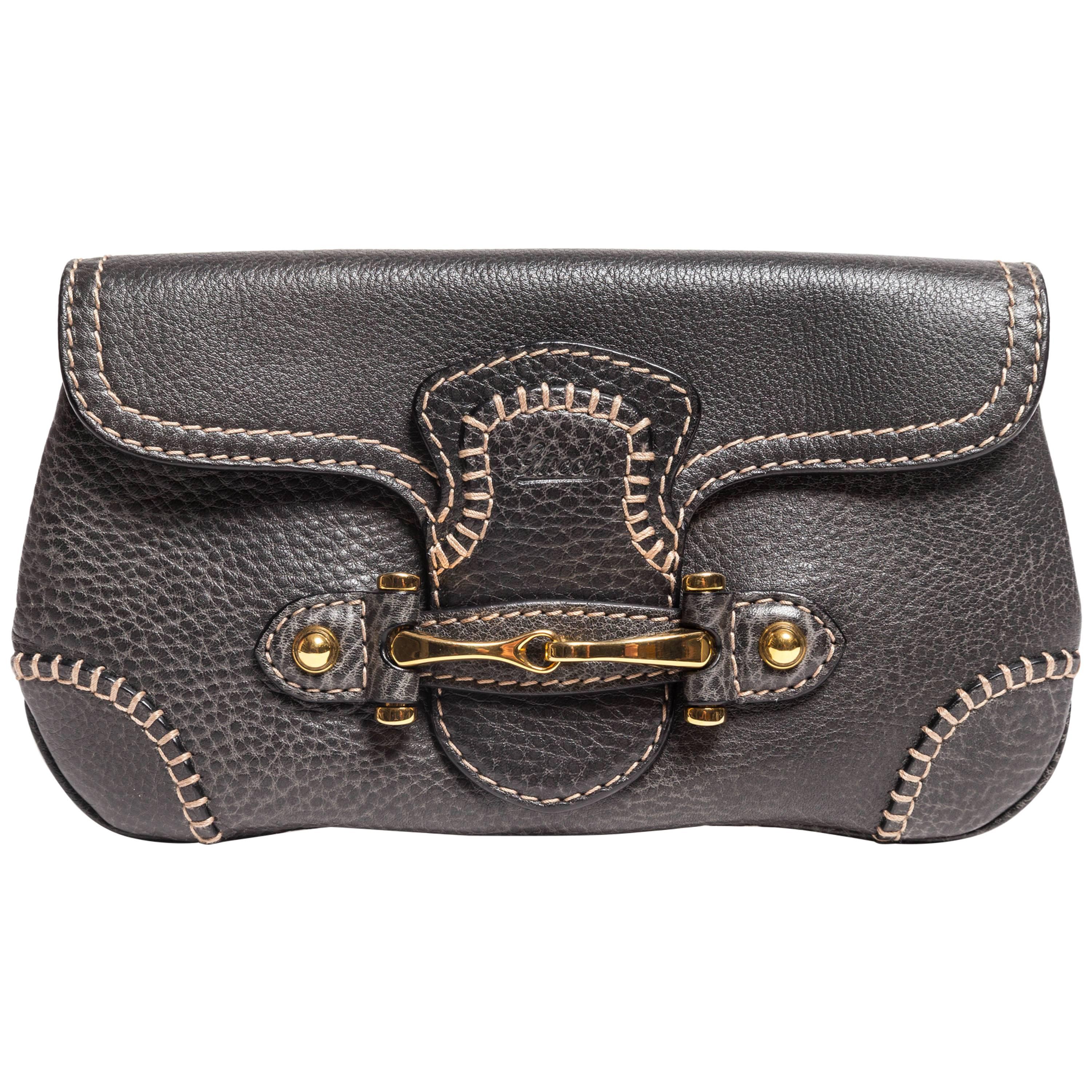  Pebbled Leather Gucci Clutch in Graphite Grey