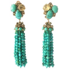 Vintage Iradj Moini long turquoise and citrine tassel earrings, 1990s/2000.