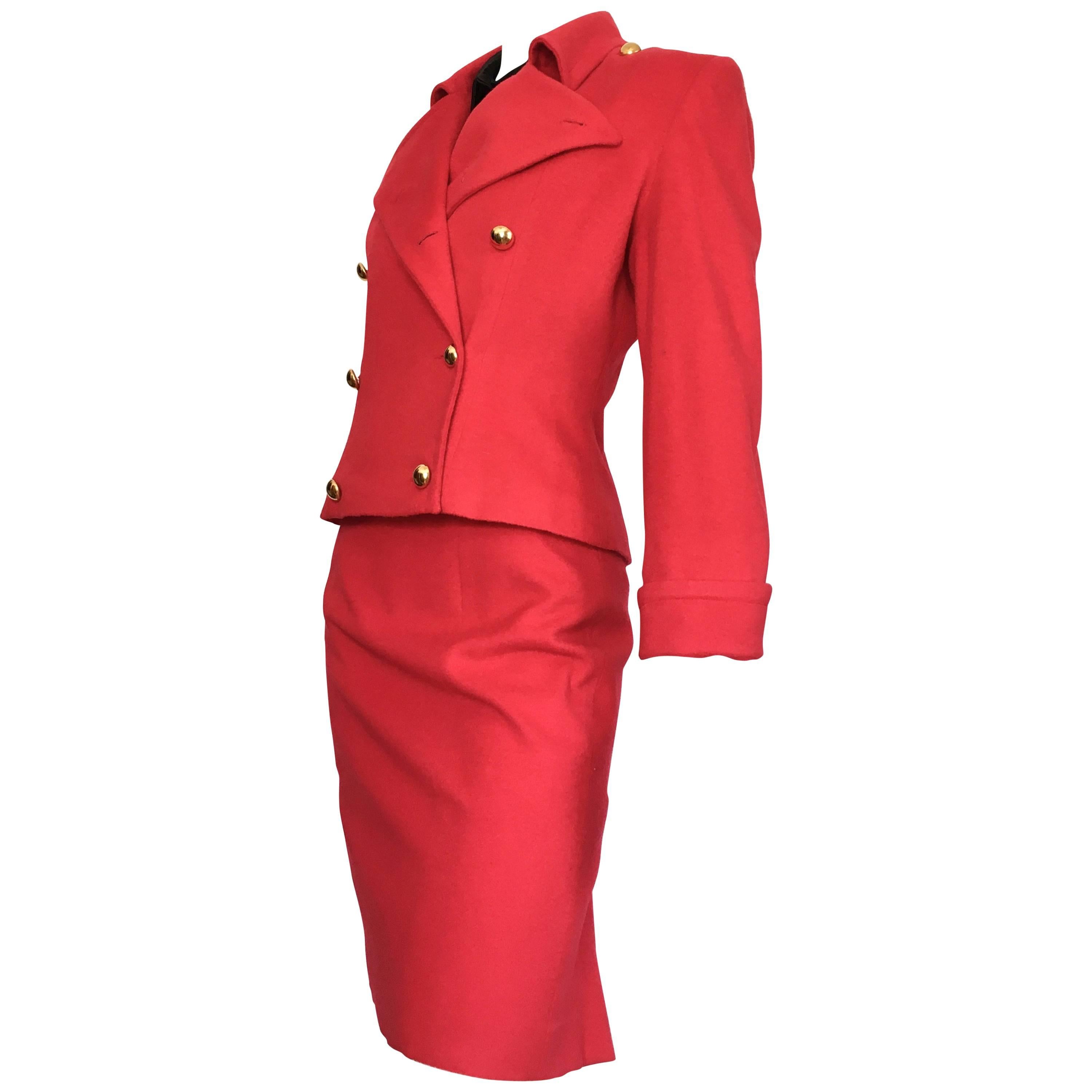 Patrick Kelly 1980s Red Wool Skirt Suit Size 6. For Sale