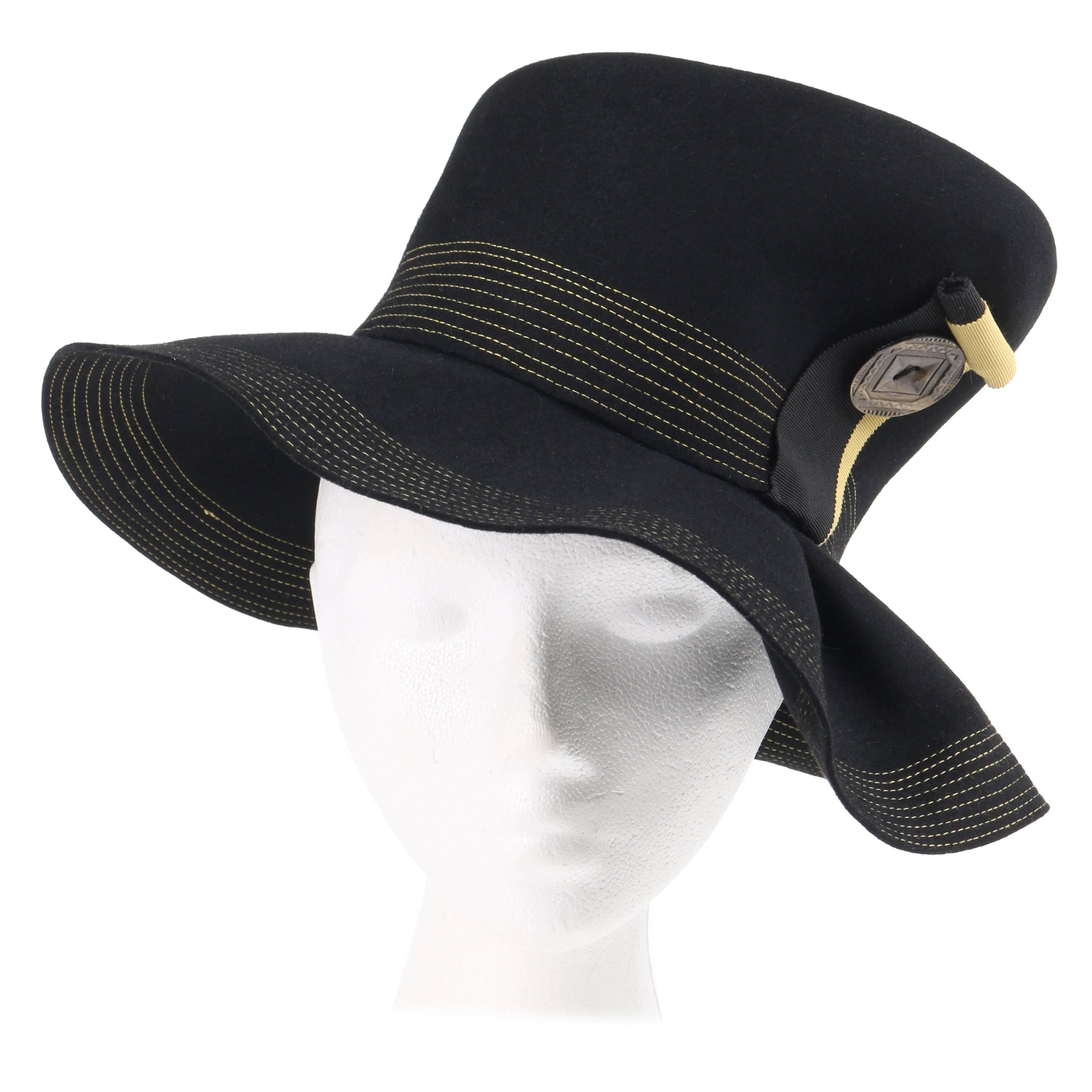 NORMAN DURAND Original c.1940's Black Fur Felt Asymmetrical Sculptural Hat