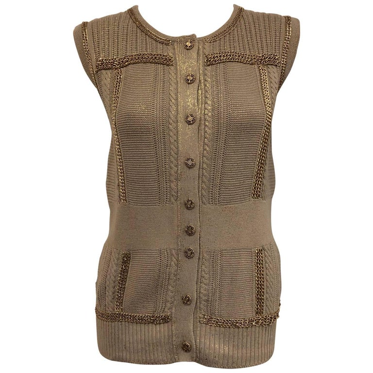 Chanel Gold Tone Knitted Cotton Blend Chain Vest or Top at 1stDibs ...