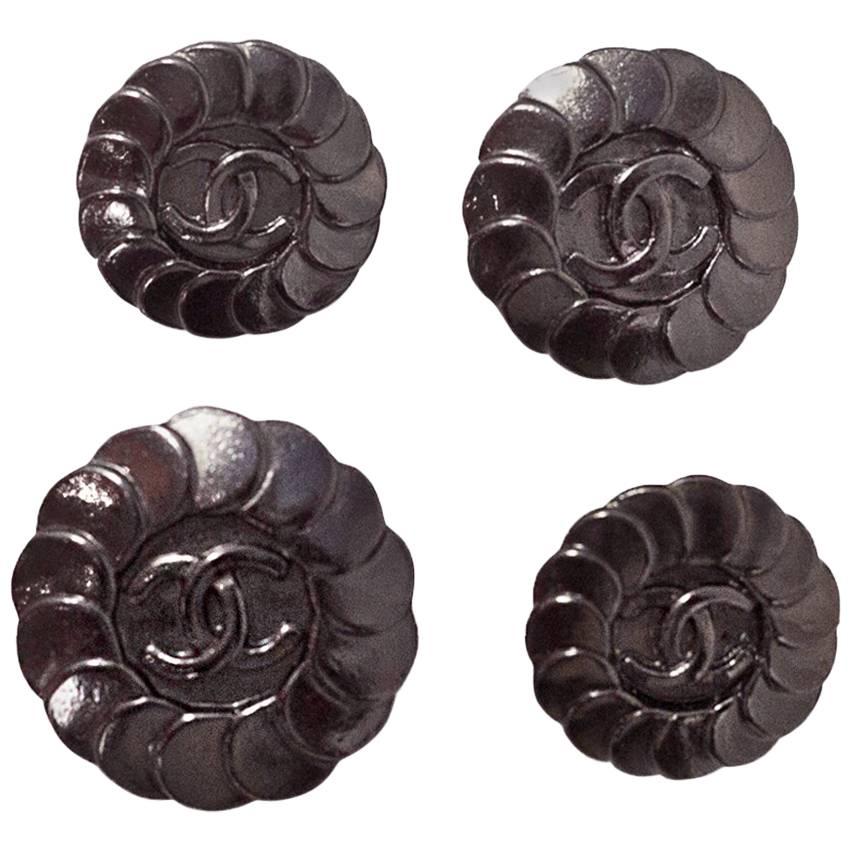 Chanel 1997 Set of Four 18/20/22mm Gunmetal Disc CC Buttons