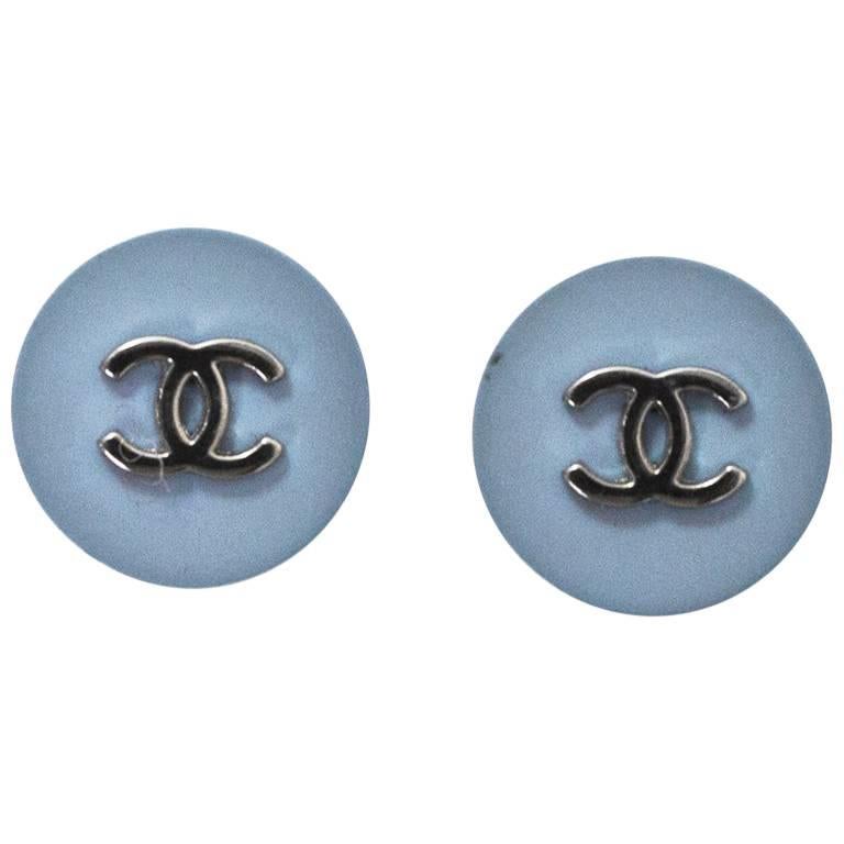Chanel Set of Two 18mm Blue & Silver CC Buttons