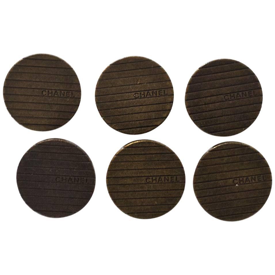 Chanel Set of Six 18m Brasstone Stripe Buttons