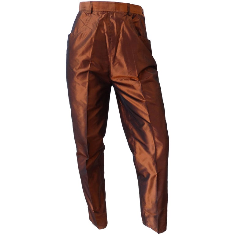 1990s Yves Saint Laurent Copper Shiny Pants at 1stDibs