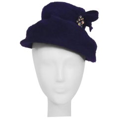 1960s Purple Felt Hat w/ Rhinestone Pin