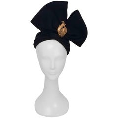1960s Black Felt Structured Bow Hat