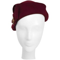 1930s Burgundy Pleated Wool Felt Hat