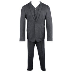 Men's EMPORIO ARMANI 38 Short Navy Herringbone Wool / Cotton 3 Piece Suit