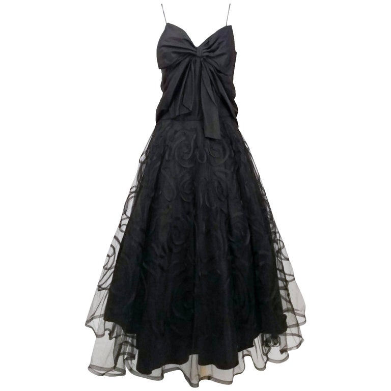 1950s Black Horsehair Dress w/ Bow at 1stDibs | black horse hair bow