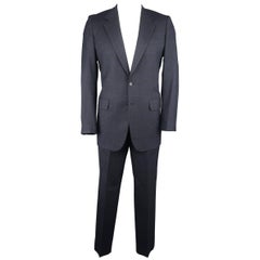 Used Men's BRIONI 40 Regular Navy Glenplaid Wool Notch Lapel 35x33 Suit