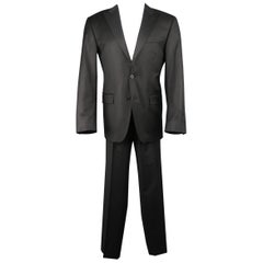 SPURR 40 Regular Black Shiny Wool Peak Lapel 32x30 Suit