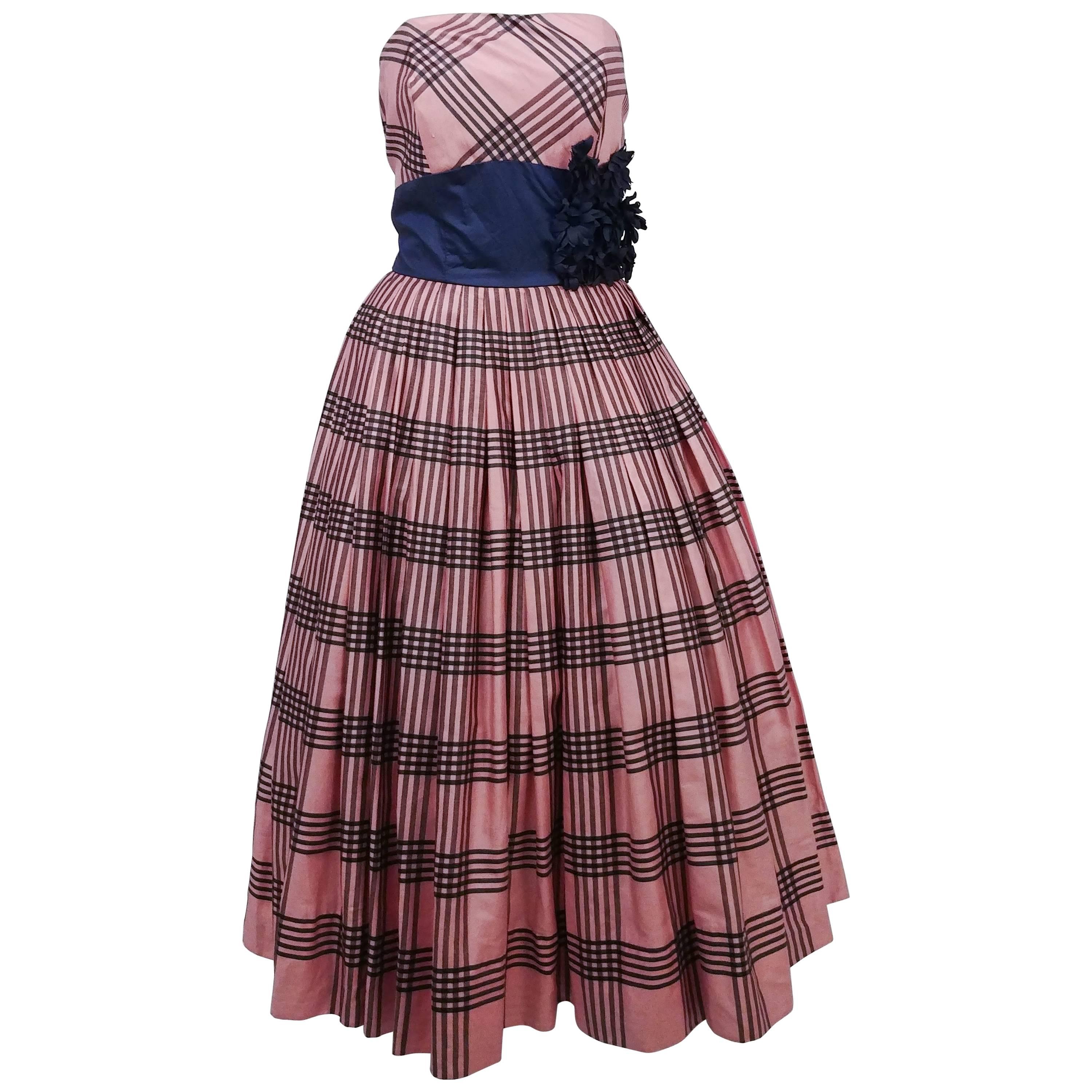 1950s Emma Domb Pink Plaid Party Dress