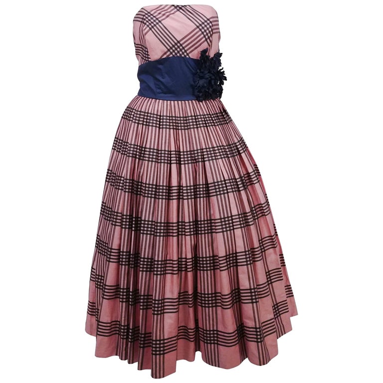 1950s Emma Domb Pink Plaid Party Dress For Sale