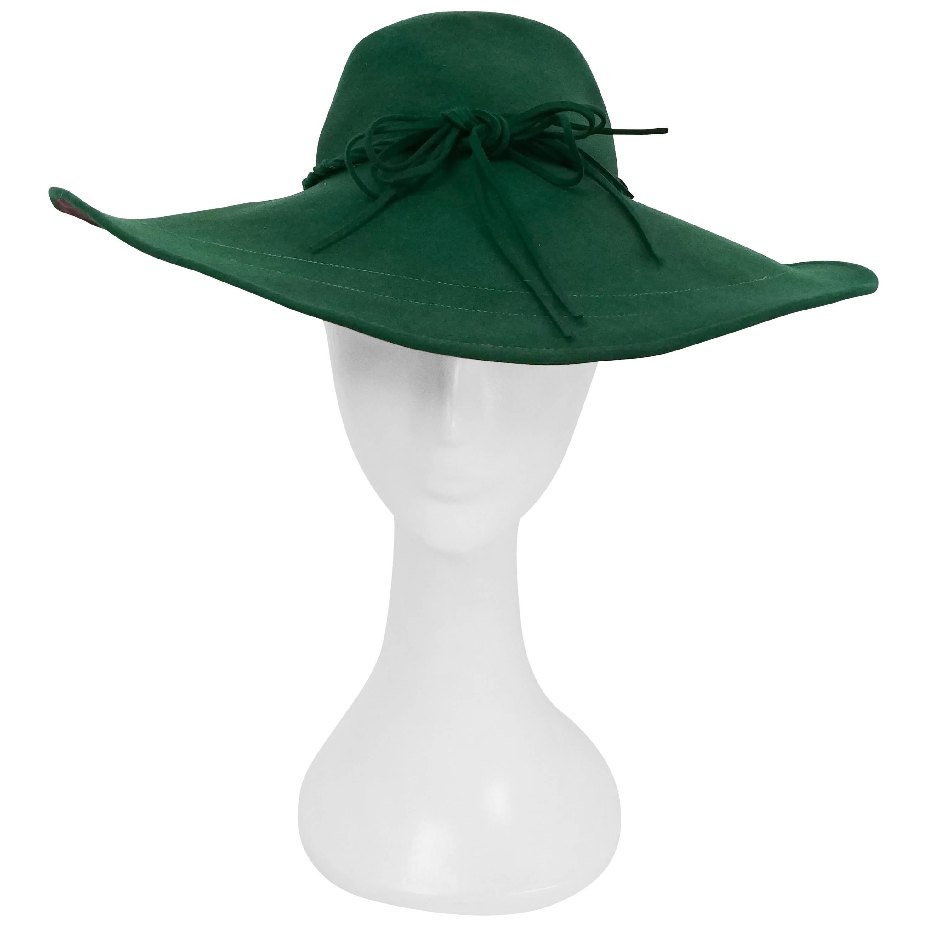 1940s Green Wide Brim Wool Hat