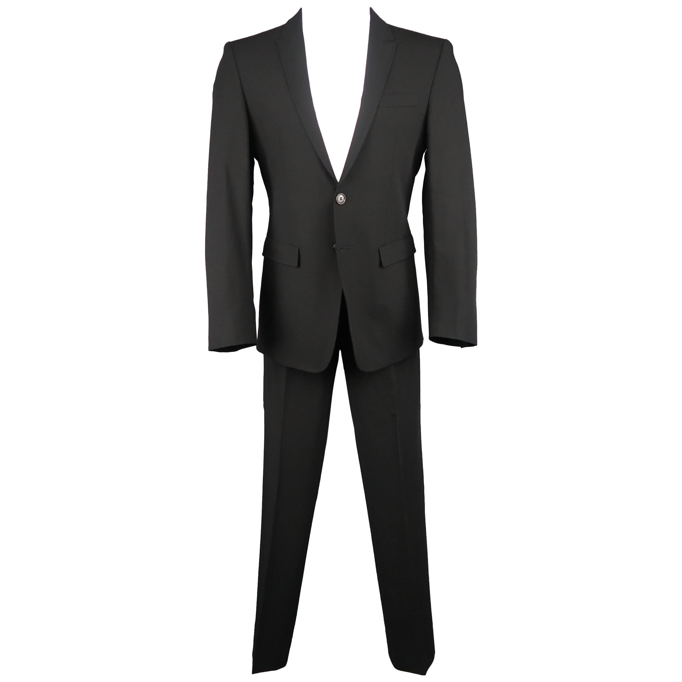 Men's EMPORIO ARMANI 40 Regular Black Wool Blend Peak Lapel 32x33 Suit