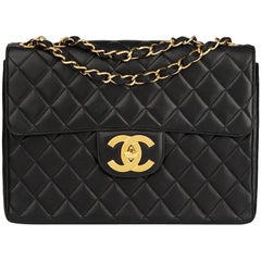 Chanel Black Quilted Lambskin Vintage Jumbo XL Flap Bag 