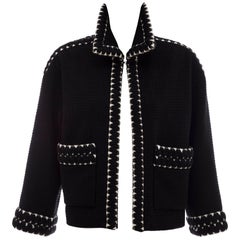 Chanel Black Tweed Jacket With Embroidered Trim, Circa 1980's